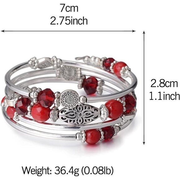 Stackable Beaded Bracelets for Women Boho Wrap Silver Layered Fashion Jewelry - Picture 6 of 6